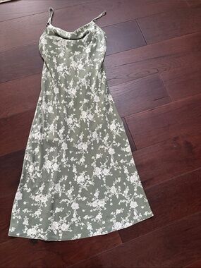 Altar'd State Olive Green Floral Cowl Slip Dress